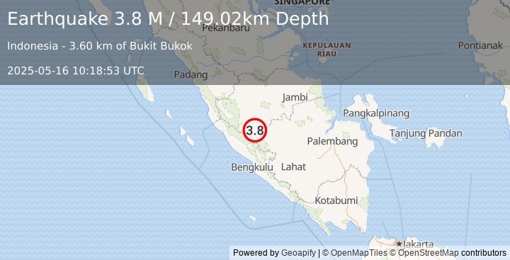 Earthquake Southern Sumatra, Indonesia (3.8 M) (2025-05-16 10:18:53 UTC)