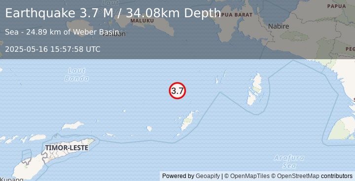 Earthquake Tanimbar Islands Region, Indonesia (3.7 M) (2025-05-16 15:57:58 UTC)