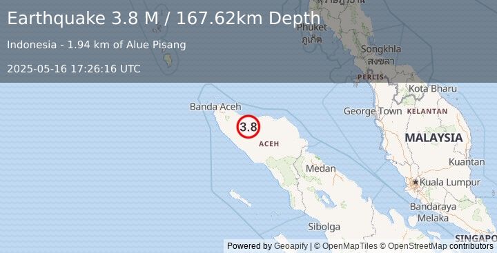 Earthquake Northern Sumatra, Indonesia (3.8 M) (2025-05-16 17:26:16 UTC)