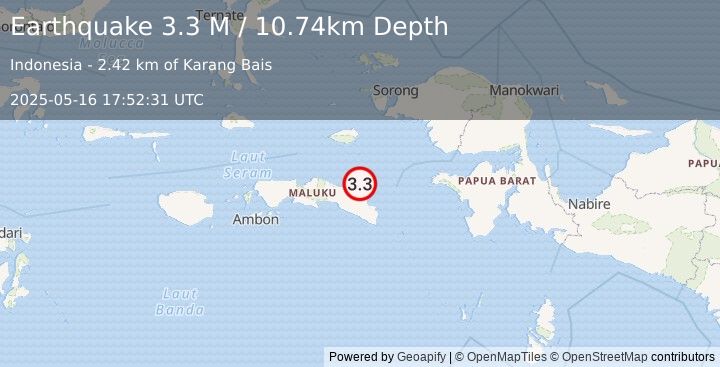 Earthquake Seram, Indonesia (3.3 M) (2025-05-16 17:52:31 UTC)