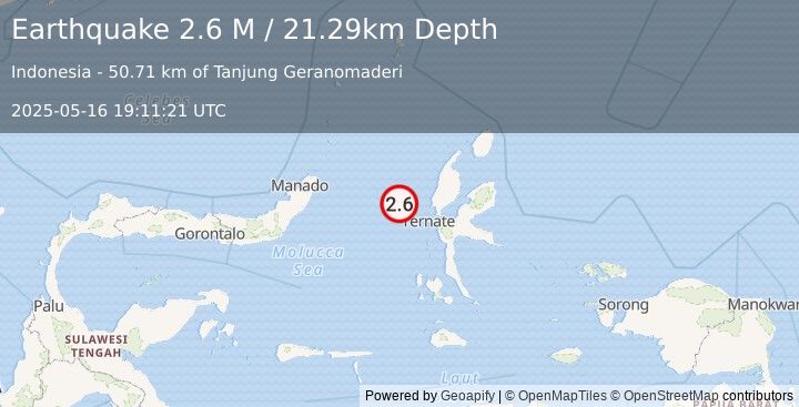 Earthquake Northern Molucca Sea (2.6 M) (2025-05-16 19:11:21 UTC)