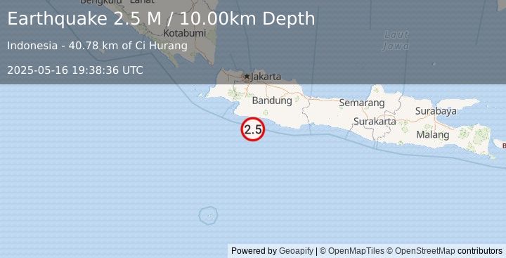 Earthquake Java, Indonesia (2.5 M) (2025-05-16 19:38:36 UTC)