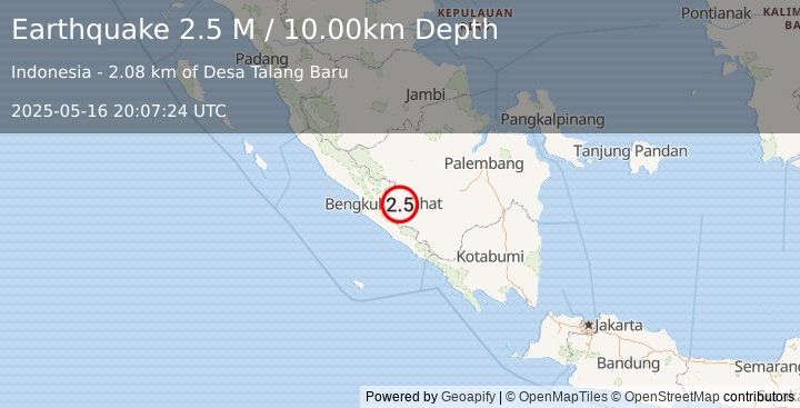 Earthquake Southern Sumatra, Indonesia (2.5 M) (2025-05-16 20:07:24 UTC)