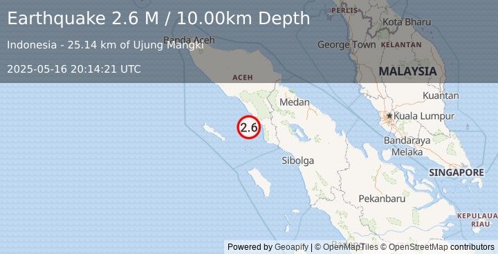 Earthquake Northern Sumatra, Indonesia (2.6 M) (2025-05-16 20:14:21 UTC)