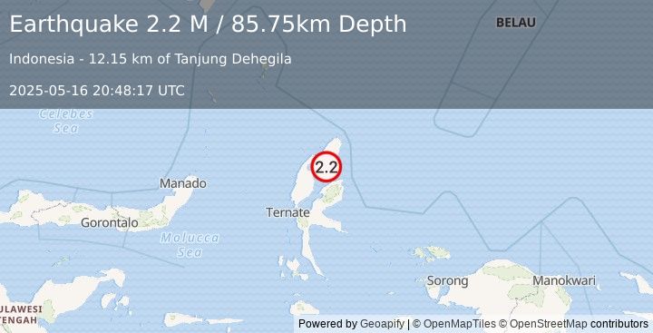 Earthquake Halmahera, Indonesia (2.2 M) (2025-05-16 20:48:17 UTC)