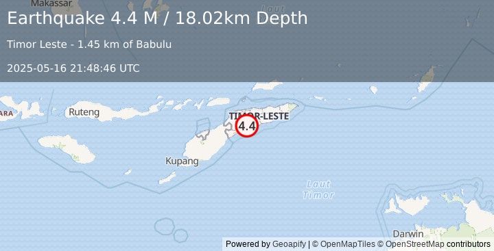 Earthquake Timor Region (4.3 M) (2025-05-16 21:48:44 UTC)