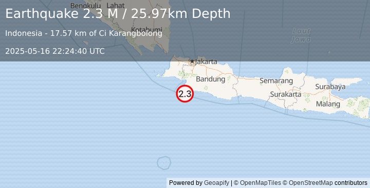 Earthquake Java, Indonesia (2.3 M) (2025-05-16 22:24:40 UTC)