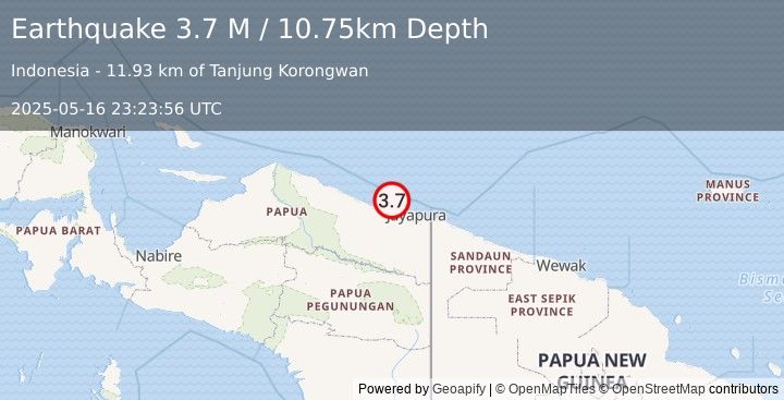 Earthquake Near North Coast of West Papua (3.7 M) (2025-05-16 23:23:56 UTC)