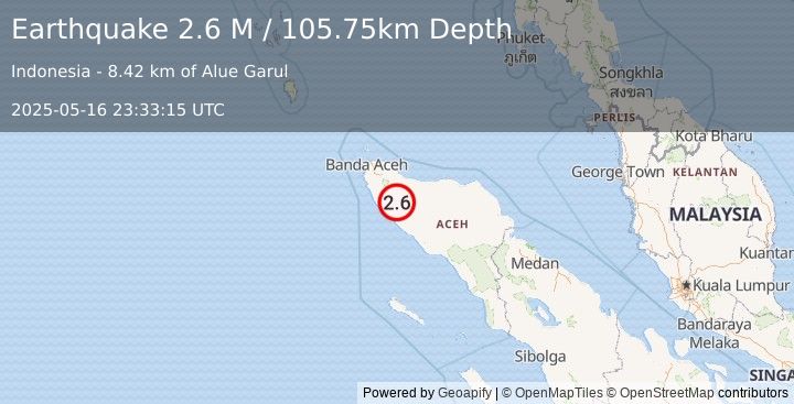 Earthquake Northern Sumatra, Indonesia (2.6 M) (2025-05-16 23:33:15 UTC)