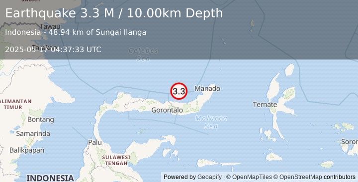 Earthquake Minahassa Peninsula, Sulawesi (3.3 M) (2025-05-17 04:37:34 UTC)