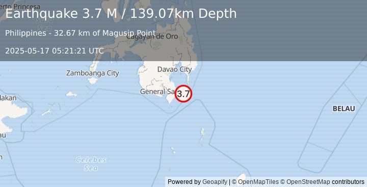 Earthquake Mindanao, Philippines (3.7 M) (2025-05-17 05:21:21 UTC)