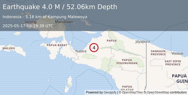Earthquake West Papua, Indonesia (4.0 M) (2025-05-17 09:19:39 UTC)