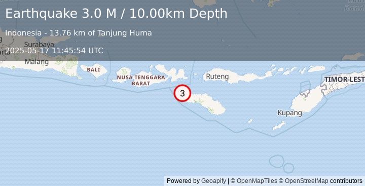 Earthquake Sumbawa Region, Indonesia (3.0 M) (2025-05-17 11:45:54 UTC)