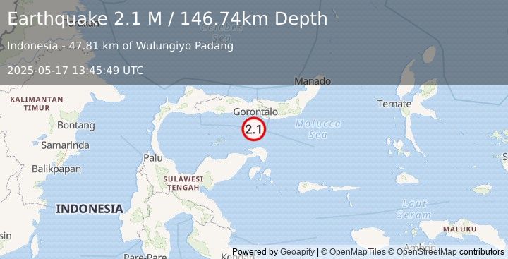 Earthquake Minahassa Peninsula, Sulawesi (2.1 M) (2025-05-17 13:45:49 UTC)