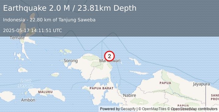 Earthquake West Papua Region, Indonesia (2.0 M) (2025-05-17 14:11:51 UTC)
