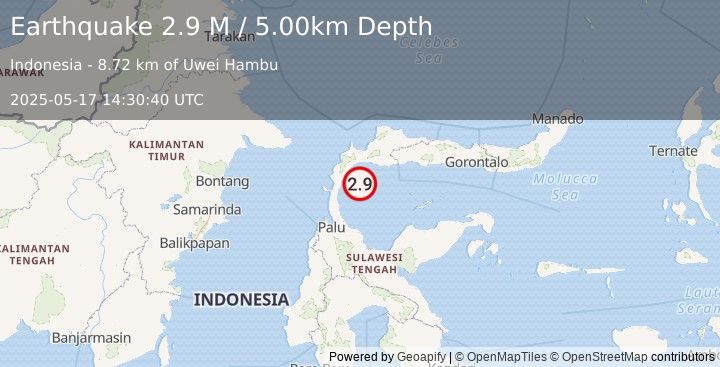 Earthquake Minahassa Peninsula, Sulawesi (2.9 M) (2025-05-17 14:30:40 UTC)