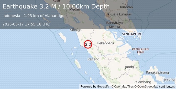 Earthquake Northern Sumatra, Indonesia (3.2 M) (2025-05-17 17:55:18 UTC)
