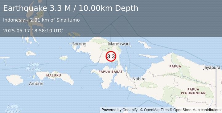 Earthquake West Papua Region, Indonesia (3.3 M) (2025-05-17 18:58:10 UTC)