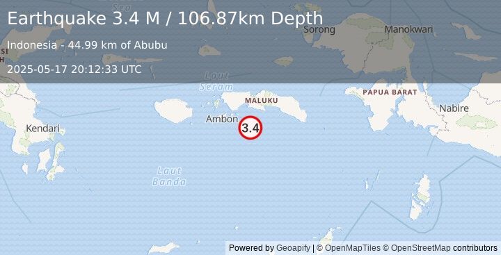 Earthquake Seram, Indonesia (3.6 M) (2025-05-17 20:12:32 UTC)