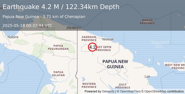 Earthquake New Guinea, Papua New Guinea (4.2 M) (2025-05-18 00:37:44 UTC)