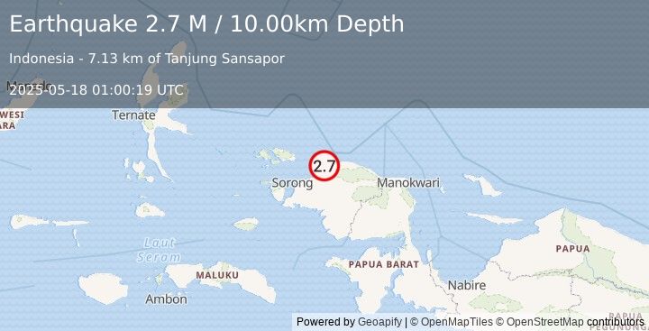Earthquake West Papua Region, Indonesia (2.7 M) (2025-05-18 01:00:19 UTC)