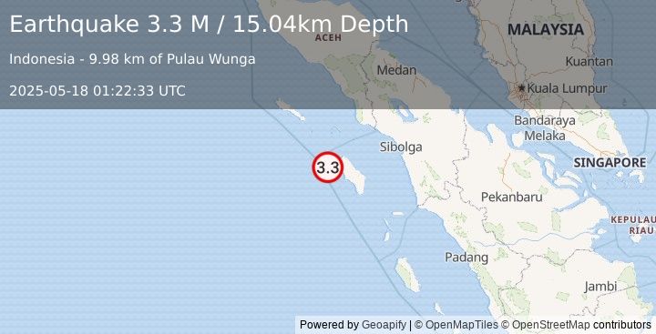 Earthquake Northern Sumatra, Indonesia (3.3 M) (2025-05-18 01:22:33 UTC)