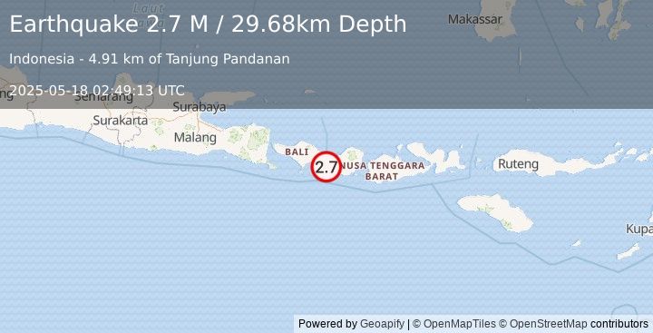 Earthquake Bali Region, Indonesia (2.7 M) (2025-05-18 02:49:13 UTC)