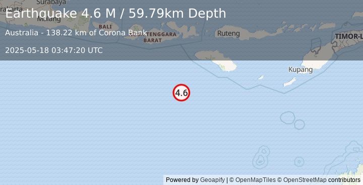 Earthquake South of Sumbawa, Indonesia (4.9 M) (2025-05-18 03:47:18 UTC)