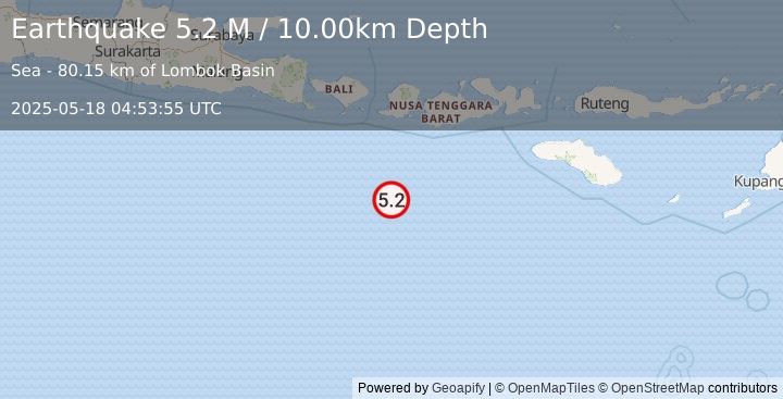 Earthquake South of Sumbawa, Indonesia (5.0 M) (2025-05-18 04:53:58 UTC)