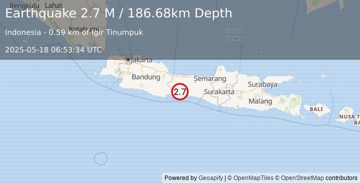 Earthquake Java, Indonesia (2.7 M) (2025-05-18 06:53:34 UTC)