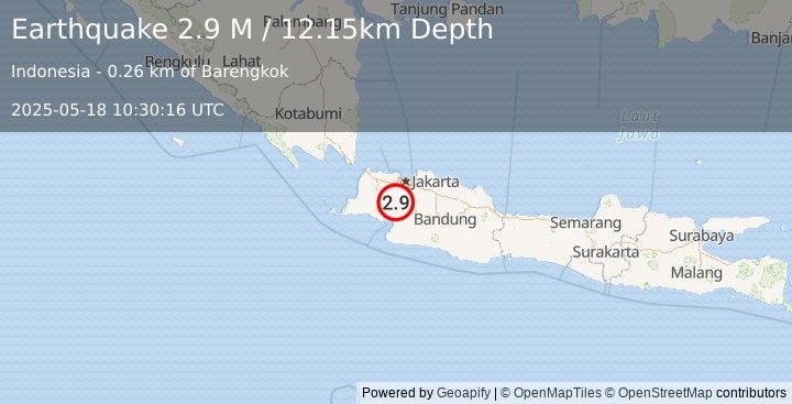 Earthquake Java, Indonesia (2.9 M) (2025-05-18 10:30:16 UTC)