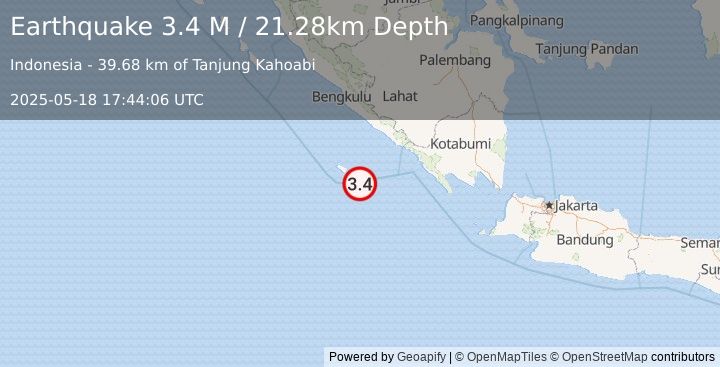 Earthquake Southern Sumatra, Indonesia (3.5 M) (2025-05-18 17:44:05 UTC)