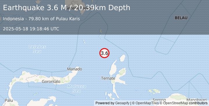 Earthquake Northern Molucca Sea (3.6 M) (2025-05-18 19:18:46 UTC)