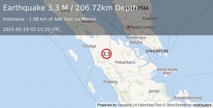Earthquake Northern Sumatra, Indonesia (3.3 M) (2025-05-19 02:15:20 UTC)