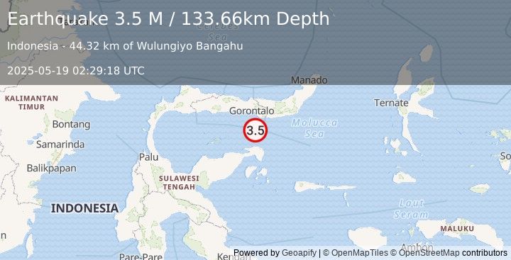Earthquake Minahassa Peninsula, Sulawesi (3.5 M) (2025-05-19 02:29:18 UTC)