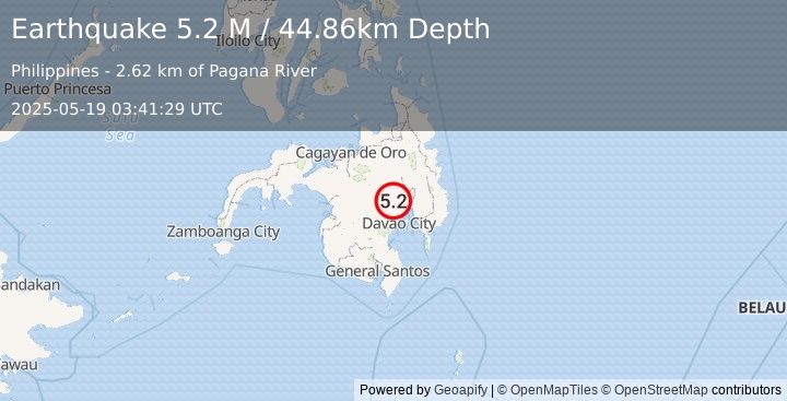 Earthquake Mindanao, Philippines (5.1 M) (2025-05-19 03:41:33 UTC)
