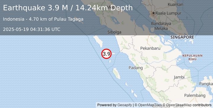Earthquake Northern Sumatra, Indonesia (3.9 M) (2025-05-19 04:31:36 UTC)