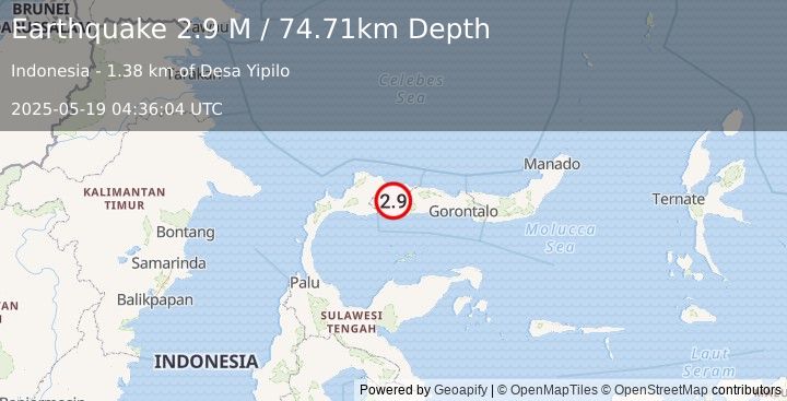 Earthquake Minahassa Peninsula, Sulawesi (2.9 M) (2025-05-19 04:36:04 UTC)