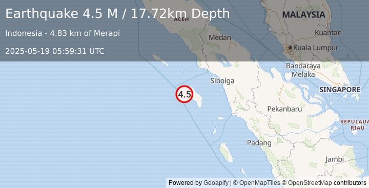 Earthquake Northern Sumatra, Indonesia (4.5 M) (2025-05-19 05:59:31 UTC)