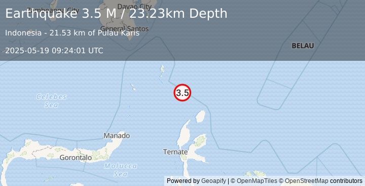 Earthquake Talaud Islands, Indonesia (3.5 M) (2025-05-19 09:24:01 UTC)