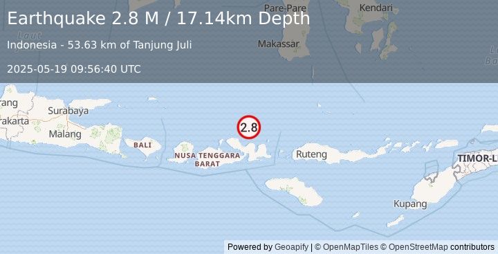 Earthquake Flores Sea (2.8 M) (2025-05-19 09:56:40 UTC)