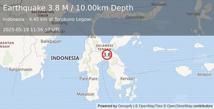 Earthquake Sulawesi, Indonesia (3.8 M) (2025-05-19 11:56:57 UTC)