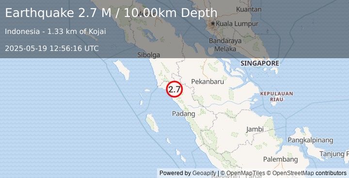 Earthquake Northern Sumatra, Indonesia (2.7 M) (2025-05-19 12:56:16 UTC)