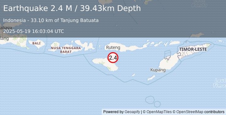 Earthquake Sumba Region, Indonesia (2.4 M) (2025-05-19 16:03:04 UTC)