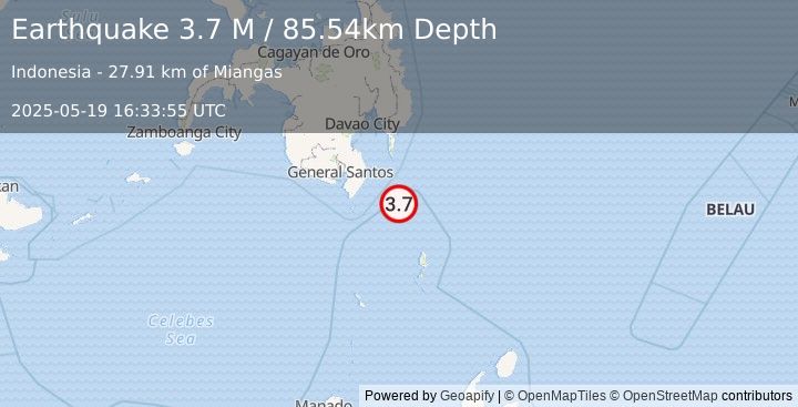 Earthquake Mindanao, Philippines (3.7 M) (2025-05-19 16:33:55 UTC)