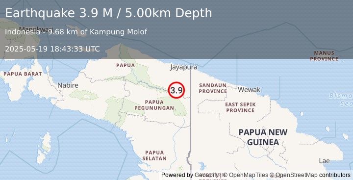 Earthquake West Papua, Indonesia (3.9 M) (2025-05-19 18:43:33 UTC)