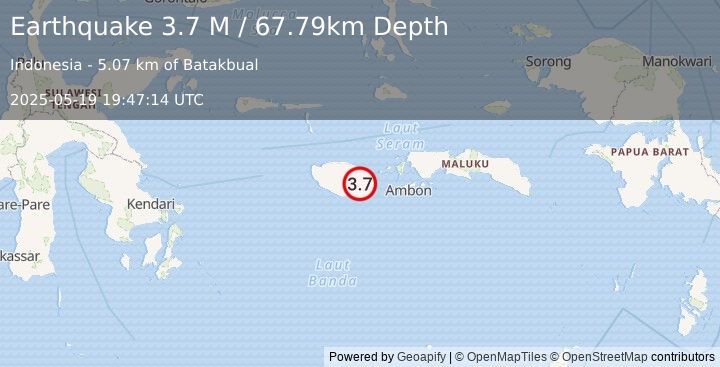 Earthquake Seram, Indonesia (3.7 M) (2025-05-19 19:47:14 UTC)