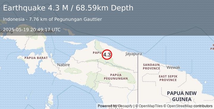 Earthquake West Papua, Indonesia (4.3 M) (2025-05-19 20:49:17 UTC)