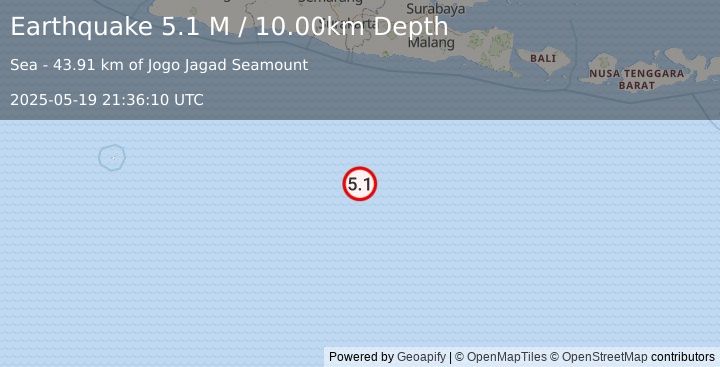 Earthquake South of Java, Indonesia (4.8 M) (2025-05-19 21:36:09 UTC)