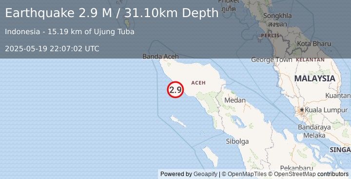 Earthquake Northern Sumatra, Indonesia (2.9 M) (2025-05-19 22:07:02 UTC)